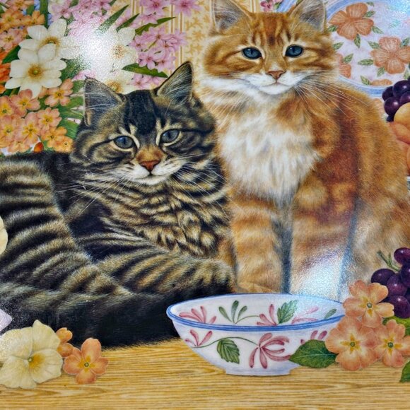 Anne Mortimer Signed Cat Tray Melamine Handled Yellow Multi Italy 17.5" x 12" - Picture 2 of 5